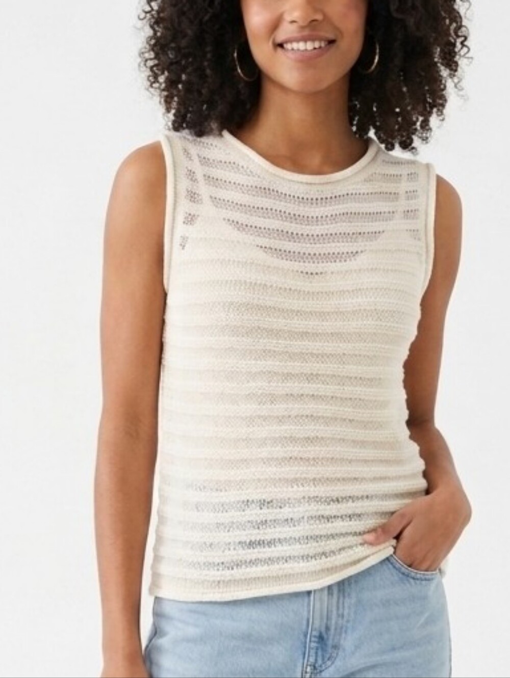 Theory Boatneck Women’s Cream Minimialist Top New With ags- Open-Knit Stripe PS